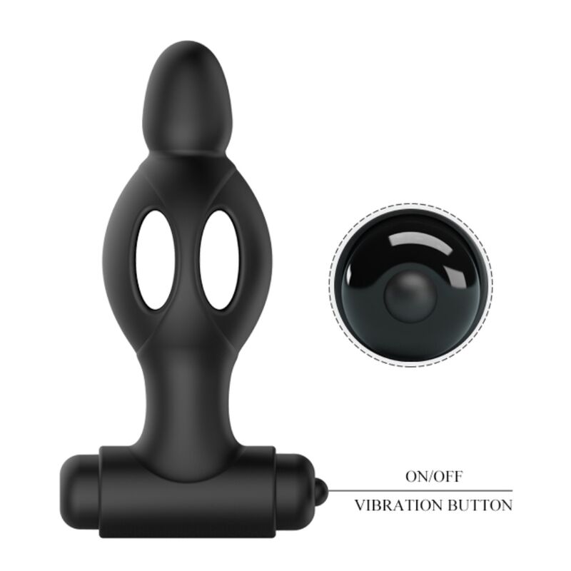 MR PLAY Plug Anal Vibratório de Silicone com 10 Modos, mostrando seu design ergonômico e material.