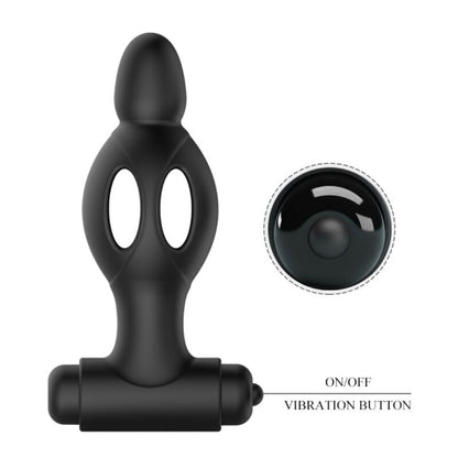 MR PLAY Plug Anal Vibratório de Silicone com 10 Modos, mostrando seu design ergonômico e material.