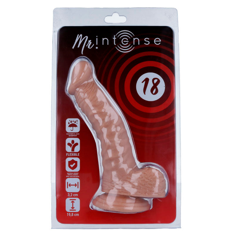 Dildo realista MR INTENSE de 19.8cm com ventosa, textura sedosa para prazer autêntico.