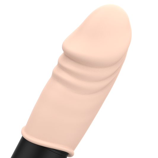 Close-up do OHMAMA Mini Vibrador Realístico Edição Natal, mostrando o design orgânico e o silicone suave.