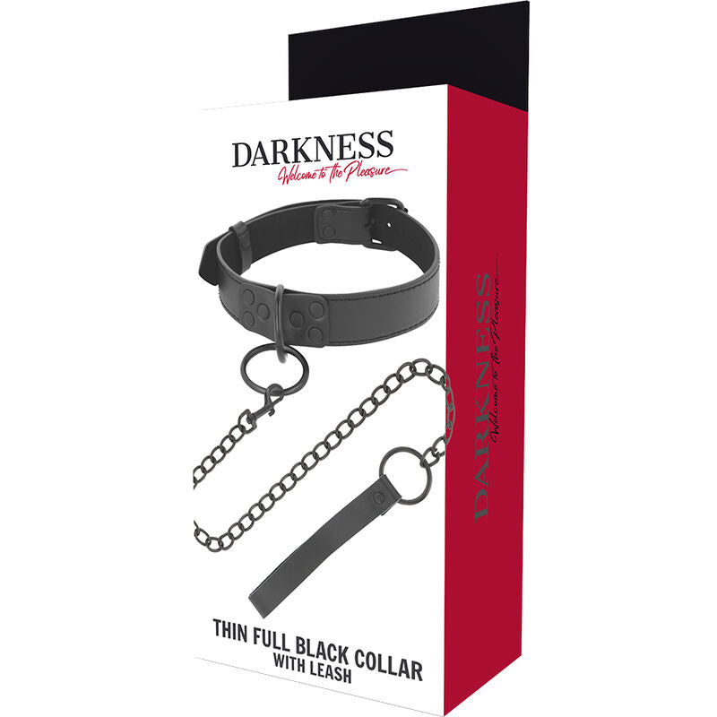 Darkness Colar BDSM Preto com Corrente Ajustável, detalhe do material e fecho.