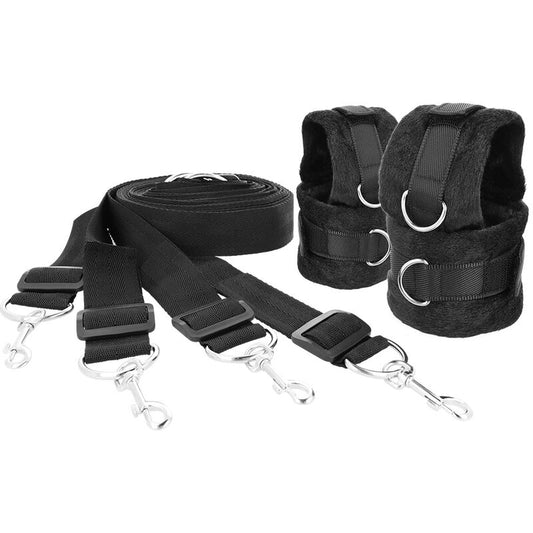 Close-up do Conjunto de Retenção de Cama Darkness ajustável com punhos de neoprene.