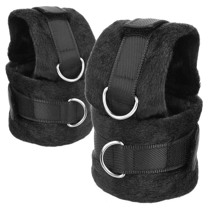 Close-up do Conjunto de Retenção de Cama Darkness ajustável com punhos de neoprene.