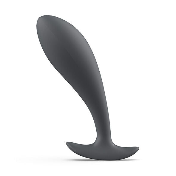Close-up do B SWISH Plug Prostático BFILLED Básico Ardosia, destacando seu design ergonômico e material de silicone macio para estimulação da próstata.