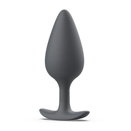 Close-up of the B SWISH BFILLED BASIC PLUS Plug Prostático com Vibração Interna, showing its slate color and ergonomic design.