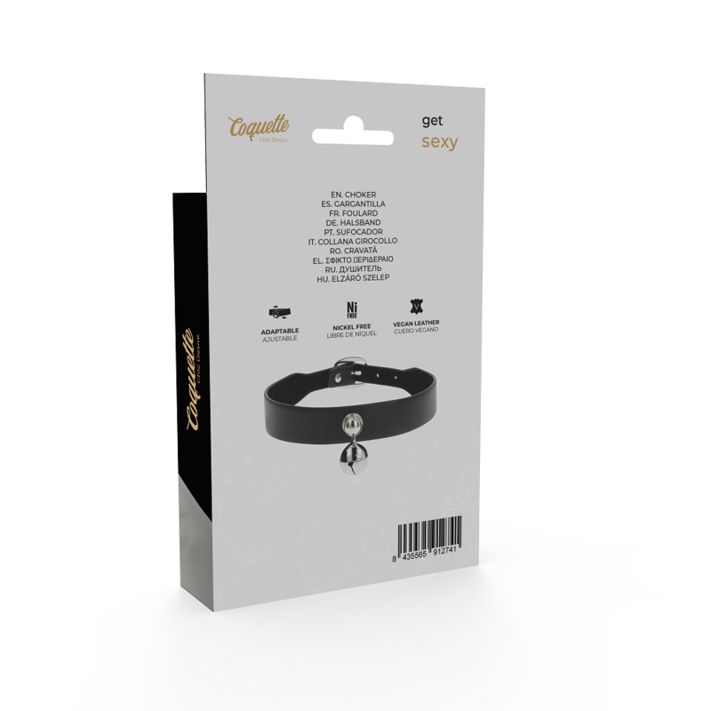 Colar Choker COQUETTE CHIC DESIRE em couro vegano, mostrando o design ajustável e detalhes.