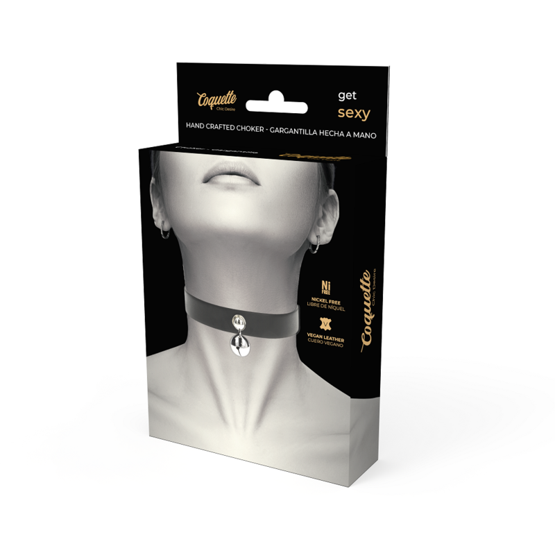 Colar Choker COQUETTE CHIC DESIRE em couro vegano, mostrando o design ajustável e detalhes.