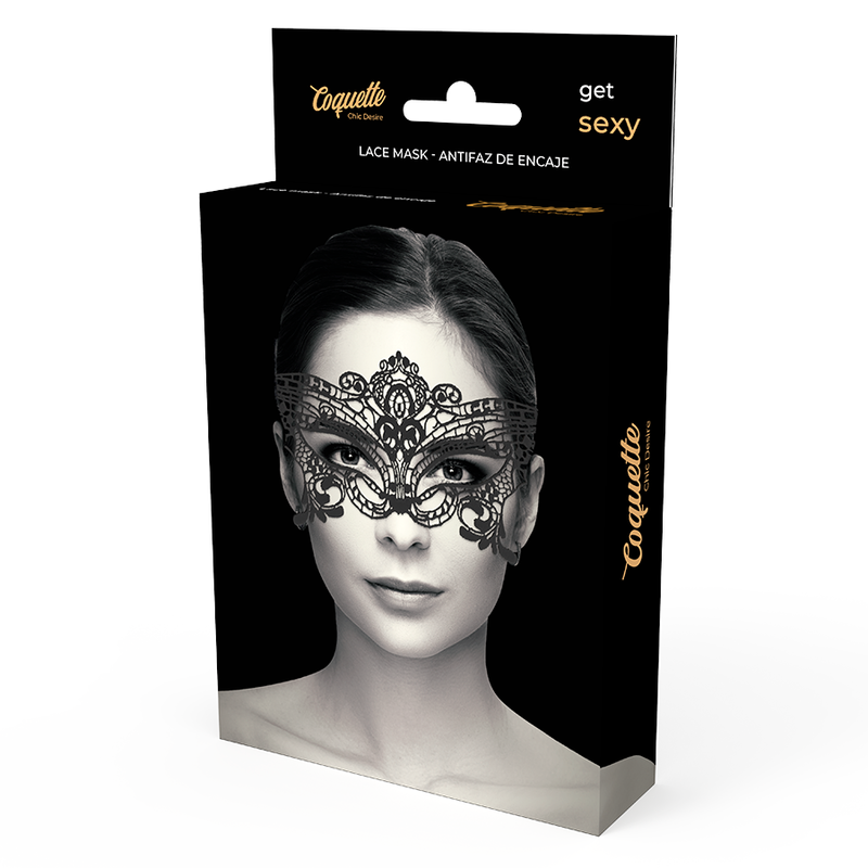 Close-up da Máscara de Renda Preta COQUETTE CHIC DESIRE, destacando o padrão e a textura do material.
