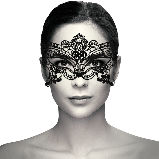 Close-up da Máscara de Renda Preta COQUETTE CHIC DESIRE, destacando o padrão e a textura do material.