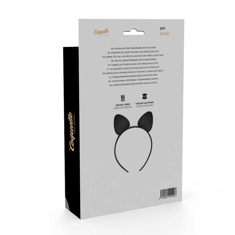 Faixa preta com orelhas de gato da COQUETTE CHIC DESIRE em couro vegano, ideal para complementar looks de lingerie.