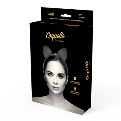 Faixa preta com orelhas de gato da COQUETTE CHIC DESIRE em couro vegano, ideal para complementar looks de lingerie.
