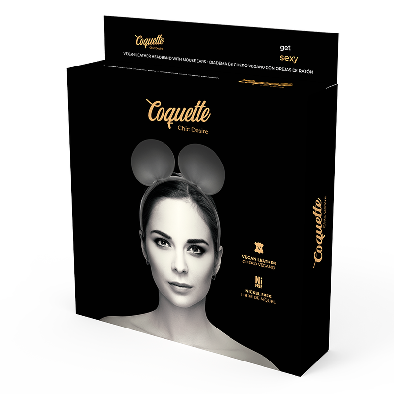 Banda COQUETTE CHIC DESIRE com orelhas de rato em couro vegano, detalhe do design elegante.