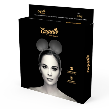 Banda COQUETTE CHIC DESIRE com orelhas de rato em couro vegano, detalhe do design elegante.