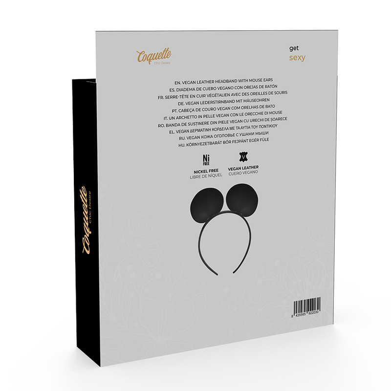 Banda COQUETTE CHIC DESIRE com orelhas de rato em couro vegano, detalhe do design elegante.