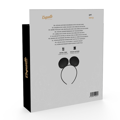 Banda COQUETTE CHIC DESIRE com orelhas de rato em couro vegano, detalhe do design elegante.