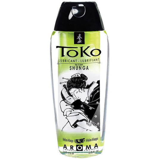 Lubrificante íntimo Shunga Toko Sabor Melão e Manga 165ml, frasco com detalhes do produto e aroma.