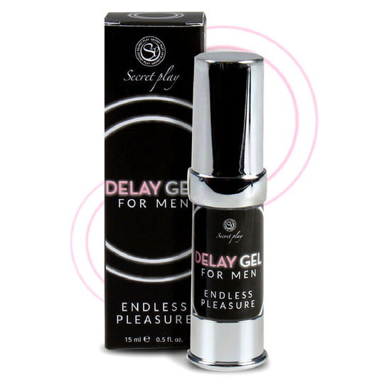 Close-up do Gel Retardador SECRETPLAY Endless Pleasure 15 ML, mostrando a embalagem e o design do produto.