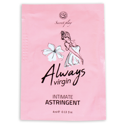 Embalagem do SECRETPLAY Adstringente Íntimo Sempre Virgem Dose Única 4ML, destacando o design discreto e a informação do produto.