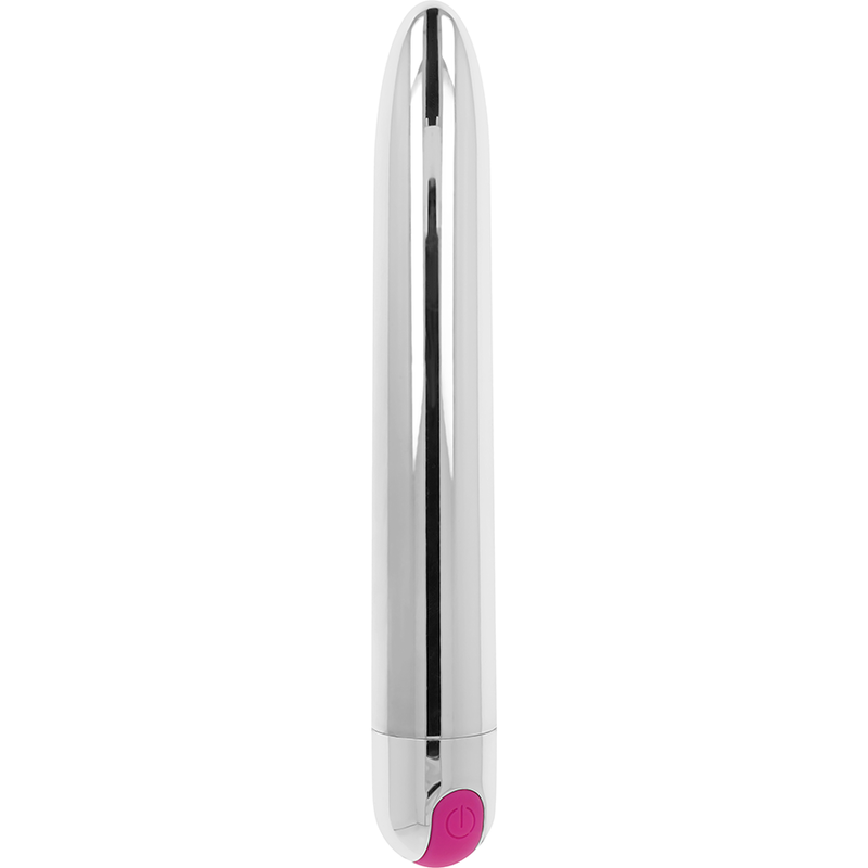 Close-up do OHMAMA Vibrador Recarregável Prata com 10 Modos, mostrando seu design metálico e forma ergonómica.