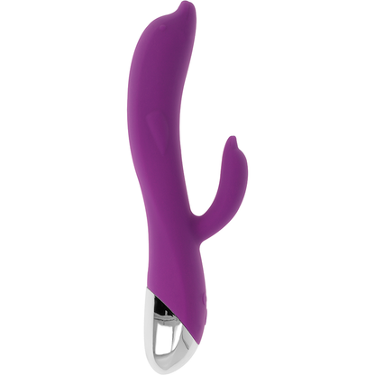 Vibrador Delfim Flexível OHMAMA de 22 CM lilás com estimulador clitoriano, recarregável USB.