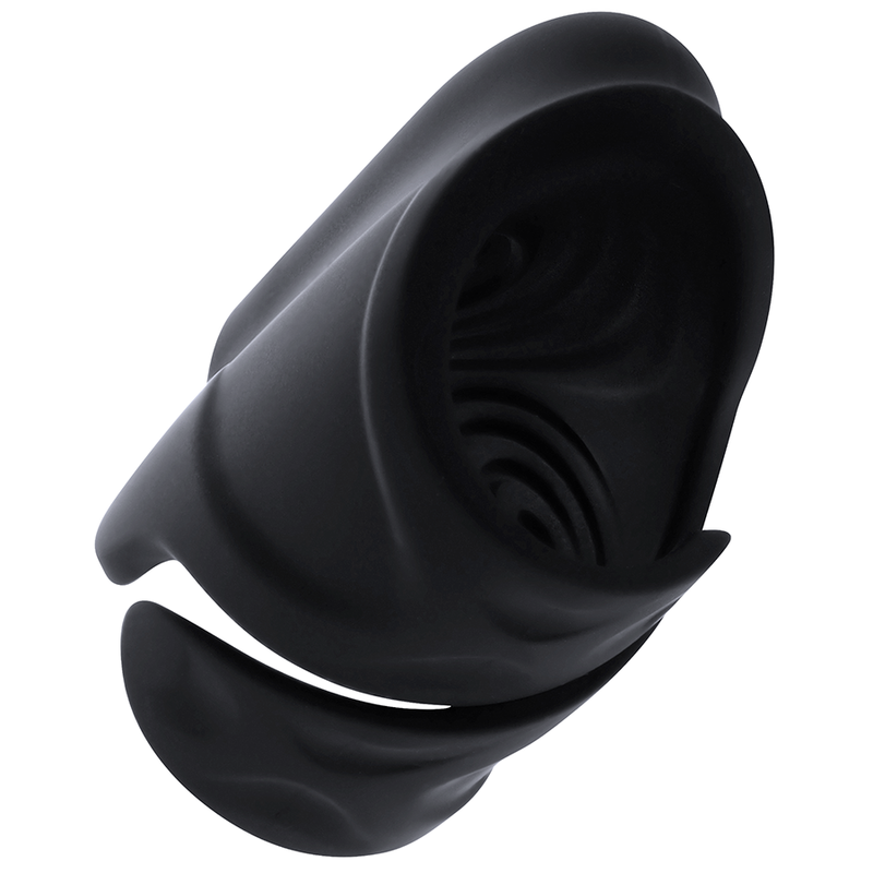 Close-up of the OHMAMA Masturbador Vibratório para Casais Recarregável showing its textured interior and ergonomic design.