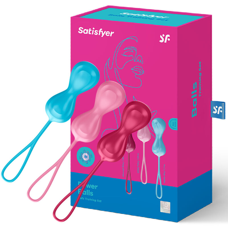 Close-up of the Satisfyer Conjunto Treino Loveballs 3 Peças, showing different weighted balls and their smooth silicone texture.