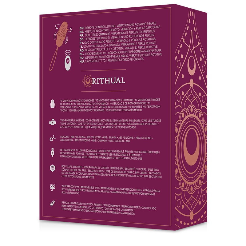 Ovo Vibratório RITHUAL Sita com controle remoto, mostrando o design elegante e as funções de rotação e vibração.
