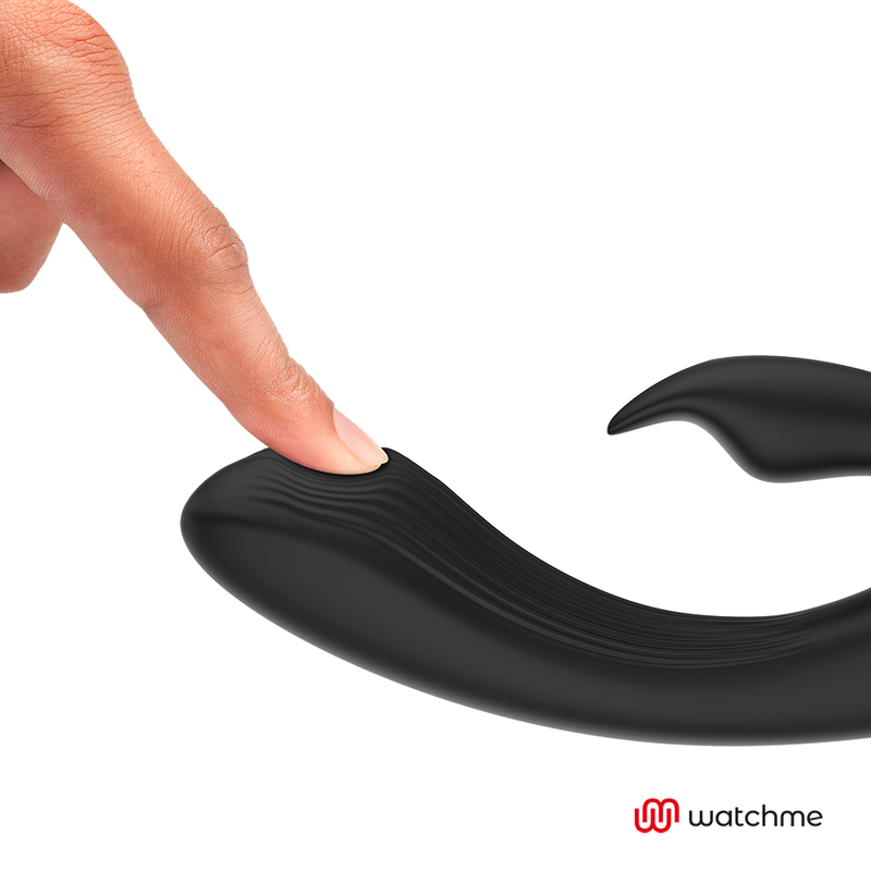 Close-up do Vibrador Rabbit ANNE'S DESIRE WatchMe Preto/Ouro, mostrando seu design elegante e textura em silicone médico.