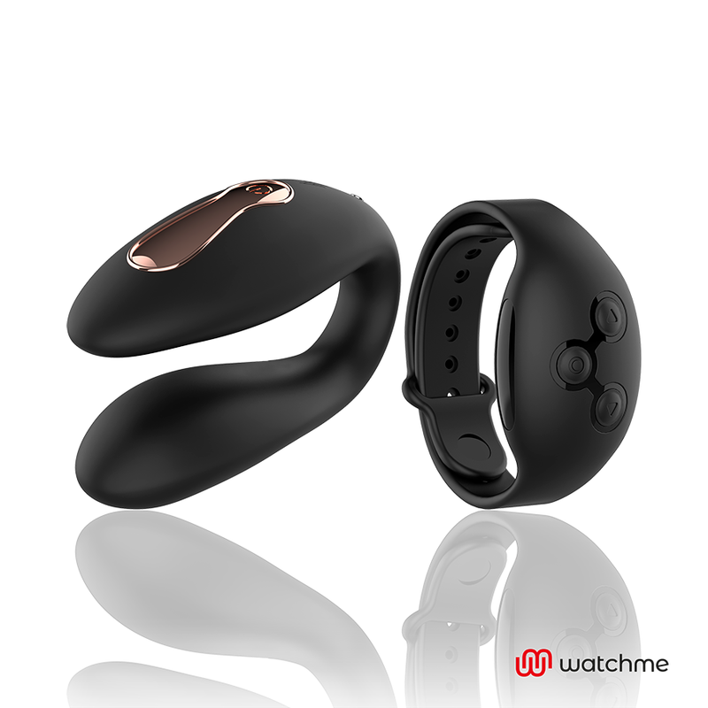 Close-up do vibrador ANNE'S DESIRE Dual Pleasure U-Shape WATCHME Preto, destacando o design ergonómico e a textura de silicone.