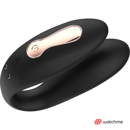 Close-up do vibrador ANNE'S DESIRE Dual Pleasure U-Shape WATCHME Preto, destacando o design ergonómico e a textura de silicone.