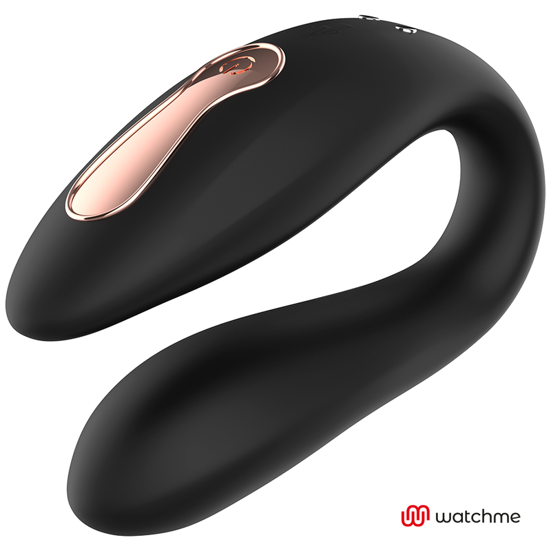 Close-up do vibrador ANNE'S DESIRE Dual Pleasure U-Shape WATCHME Preto, destacando o design ergonómico e a textura de silicone.
