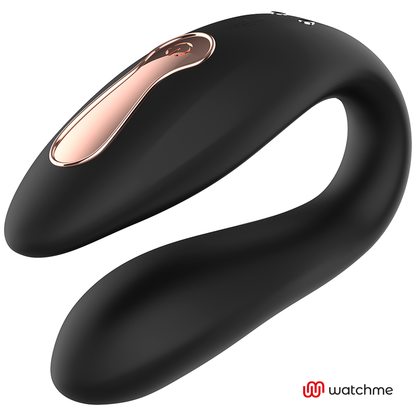 Close-up do vibrador ANNE'S DESIRE Dual Pleasure U-Shape WATCHME Preto, destacando o design ergonómico e a textura de silicone.