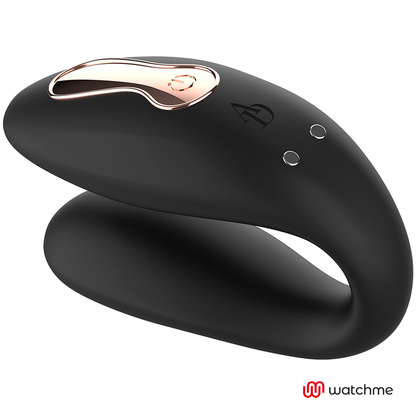 Close-up do vibrador ANNE'S DESIRE Dual Pleasure U-Shape WATCHME Preto, destacando o design ergonómico e a textura de silicone.