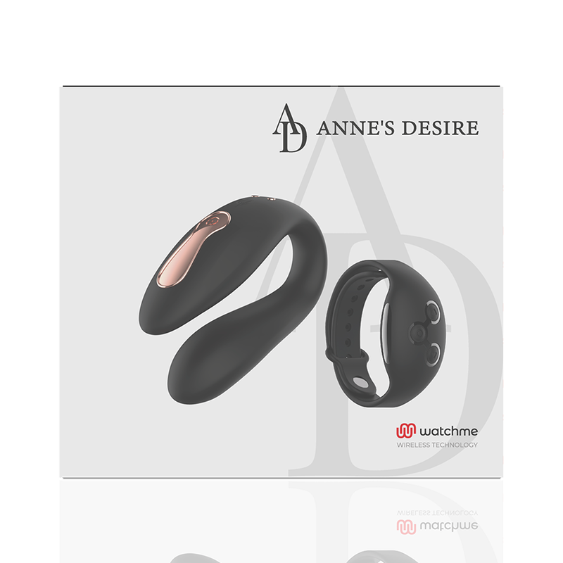 Close-up do vibrador ANNE'S DESIRE Dual Pleasure U-Shape WATCHME Preto, destacando o design ergonómico e a textura de silicone.