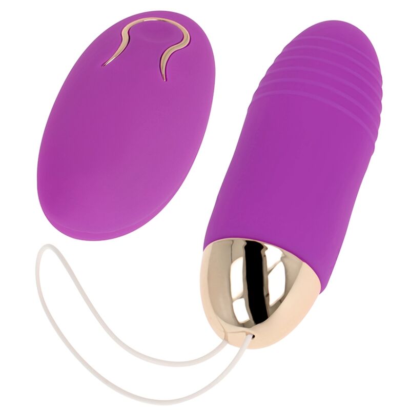 Ovo Vibrante OHMAMA Roxo com controlo remoto, destacando seu design compacto e silicone suave.