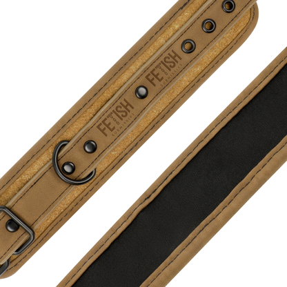 Close-up of the FETISH SUBMISSIVE ORIGIN Vegan Leather Cuffs with Neoprene Lining.