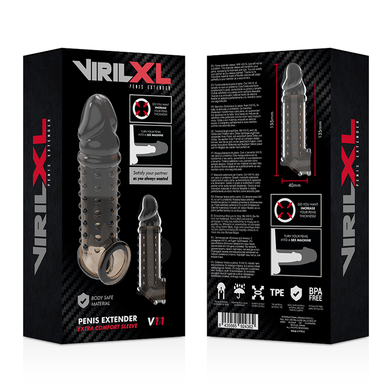 Close-up do VirilXL Extensor Peniano V11 Preto mostrando sua textura macia e design ergonómico.