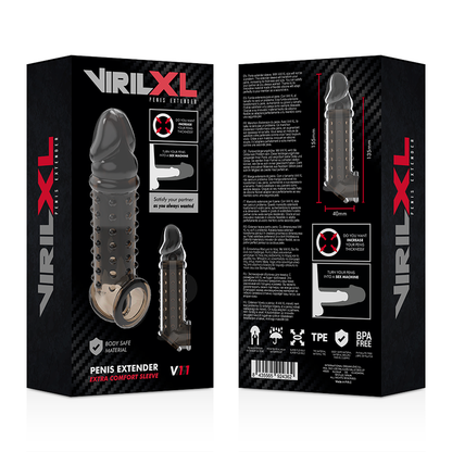 Close-up do VirilXL Extensor Peniano V11 Preto mostrando sua textura macia e design ergonómico.