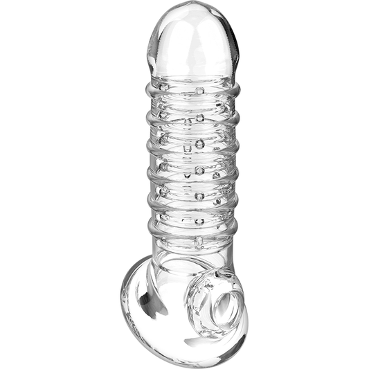 VIRILXL Extensão Peniana V15 Transparente, mostrando sua forma ergonômica e material macio
