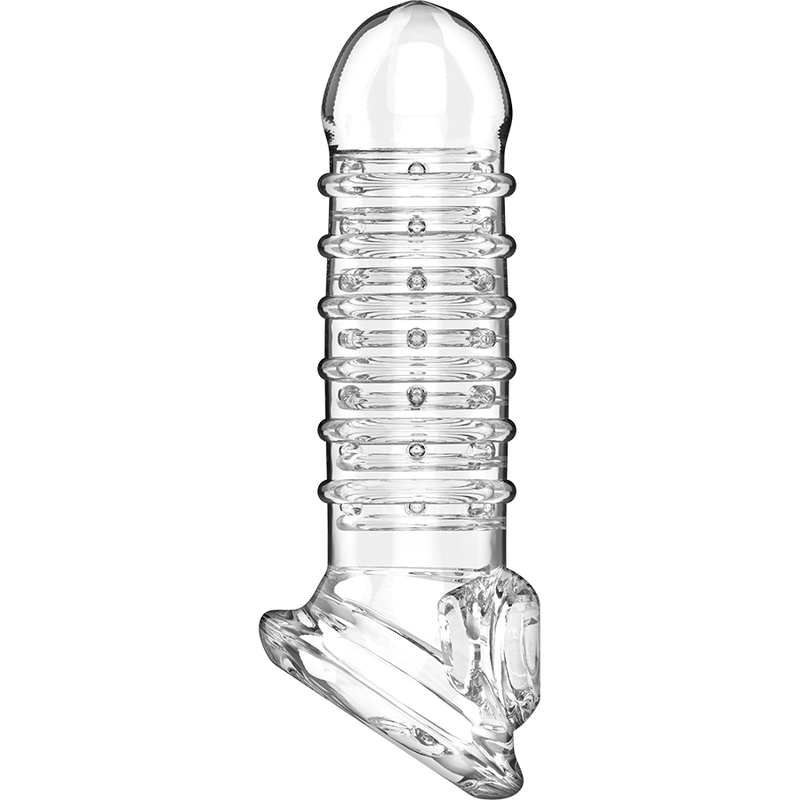 VIRILXL Extensão Peniana V15 Transparente, mostrando sua forma ergonômica e material macio