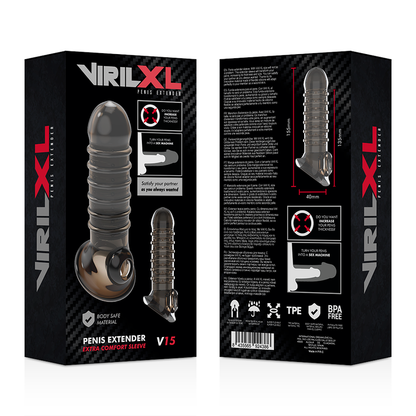 VIRILXL Extensão e Bainha para Pénis V15 Preta com textura e design ergonómico