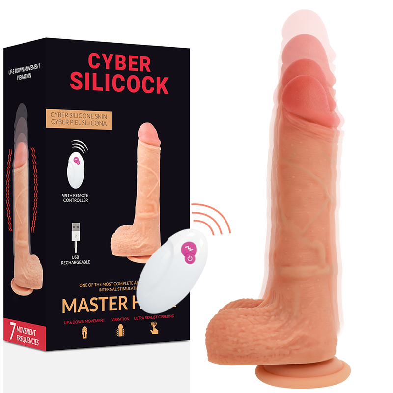 Close-up do Dildo Realista CYBER SILICOCK Master Huck com Controle Remoto, mostrando detalhes e textura.