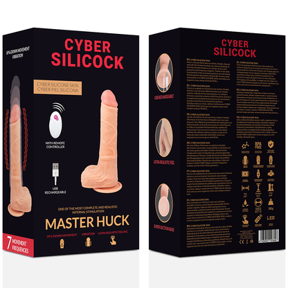 Close-up do Dildo Realista CYBER SILICOCK Master Huck com Controle Remoto, mostrando detalhes e textura.