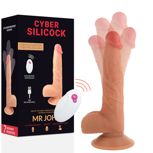 Close-up of the MR JOHN CYBER SILICOCK Dildo Realista com Controle Remoto 23.88cm, showcasing its realistic texture and flexible design.