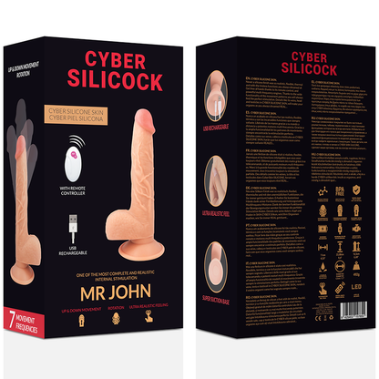 Close-up of the MR JOHN CYBER SILICOCK Dildo Realista com Controle Remoto 23.88cm, showcasing its realistic texture and flexible design.