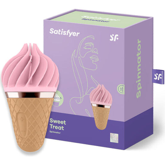 Satisfyer Sweet Treat Spinnator Marrom e Rosa, vibrador clitoriano rotativo de silicone para prazer feminino.