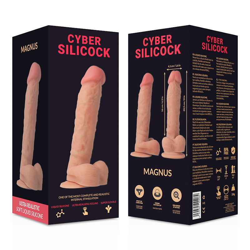 Close-up of the CYBER SILICOCK Dildo Silicone Líquido Ultra Realista 20.5 cm showing its natural shape and texture.