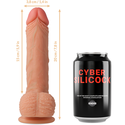 Close-up do Dildo Strap-on CYBER SILICOCK Freeman de Silicone Líquido 20cm com arnês e anéis.