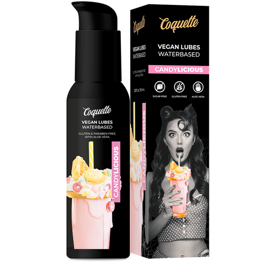 COQUETTE CHIC DESIRE Lubrificante Vegano Candylicious Premium 100ml, frasco com design elegante.