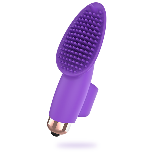 Close-up do WOMANVIBE Dedo Estimulador de Silicone Aisha Compacto e Potente, mostrando seu design ergonómico e material de silicone.